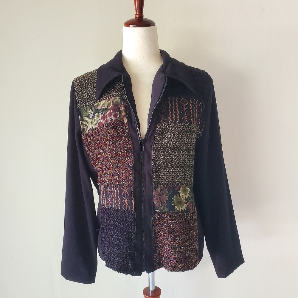Vintage Fall 90s Black Patchwork Medium Jacket 90… - image 4